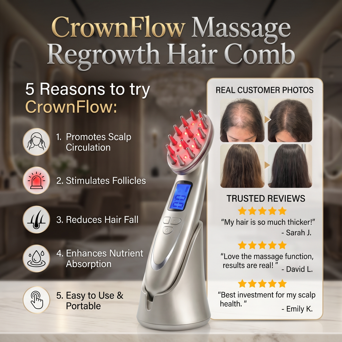 CrownFlow Massage Regrowth Hair Comb